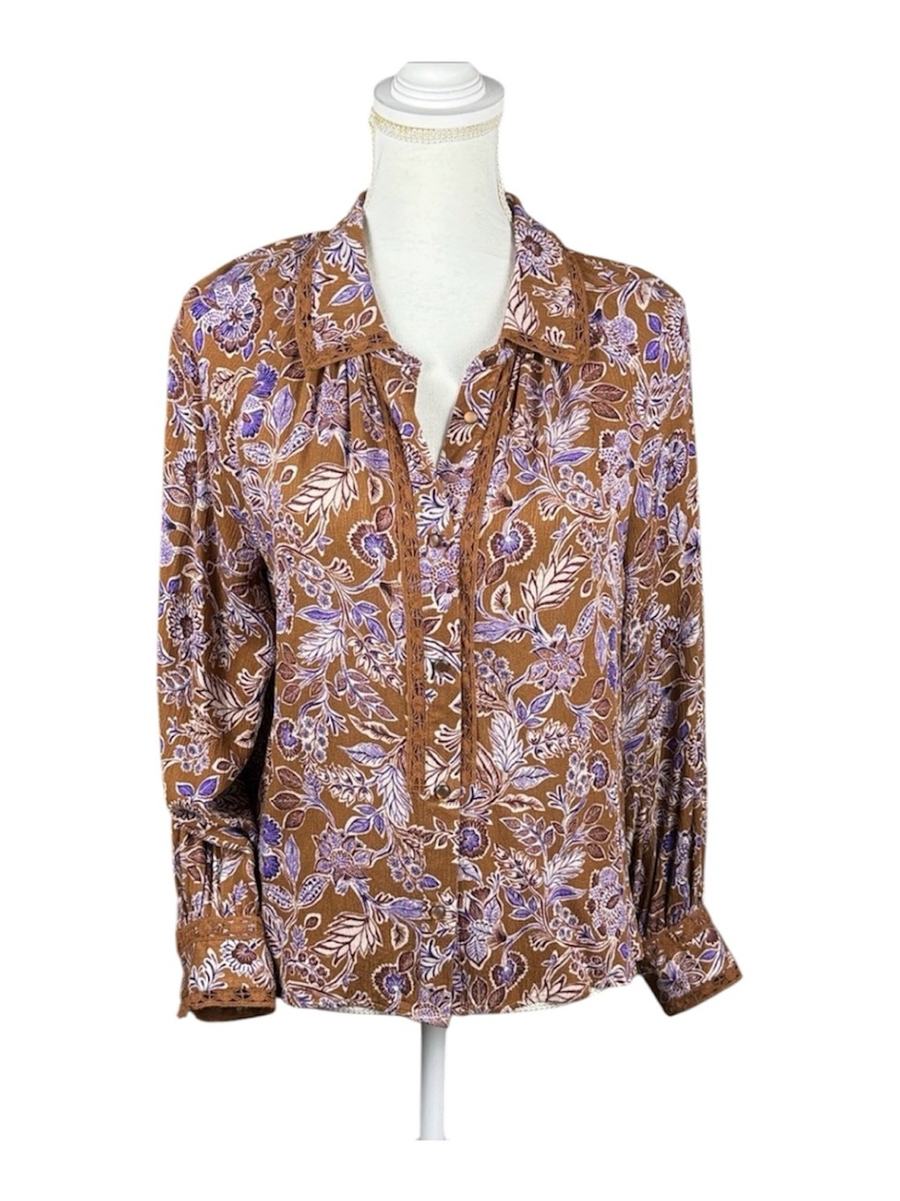 Democracy Clothing Ruffled Edge Pintuck Blouse in Copper Multi